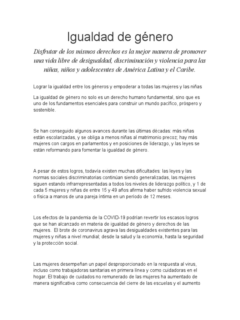 Avances y Desafíos en Igualdad de Género | PDF | Estudios de género ...