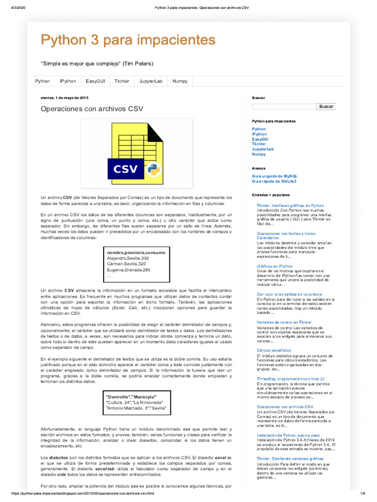 Python 3 para impacientes_ Operaciones con archivos CSV | PDF