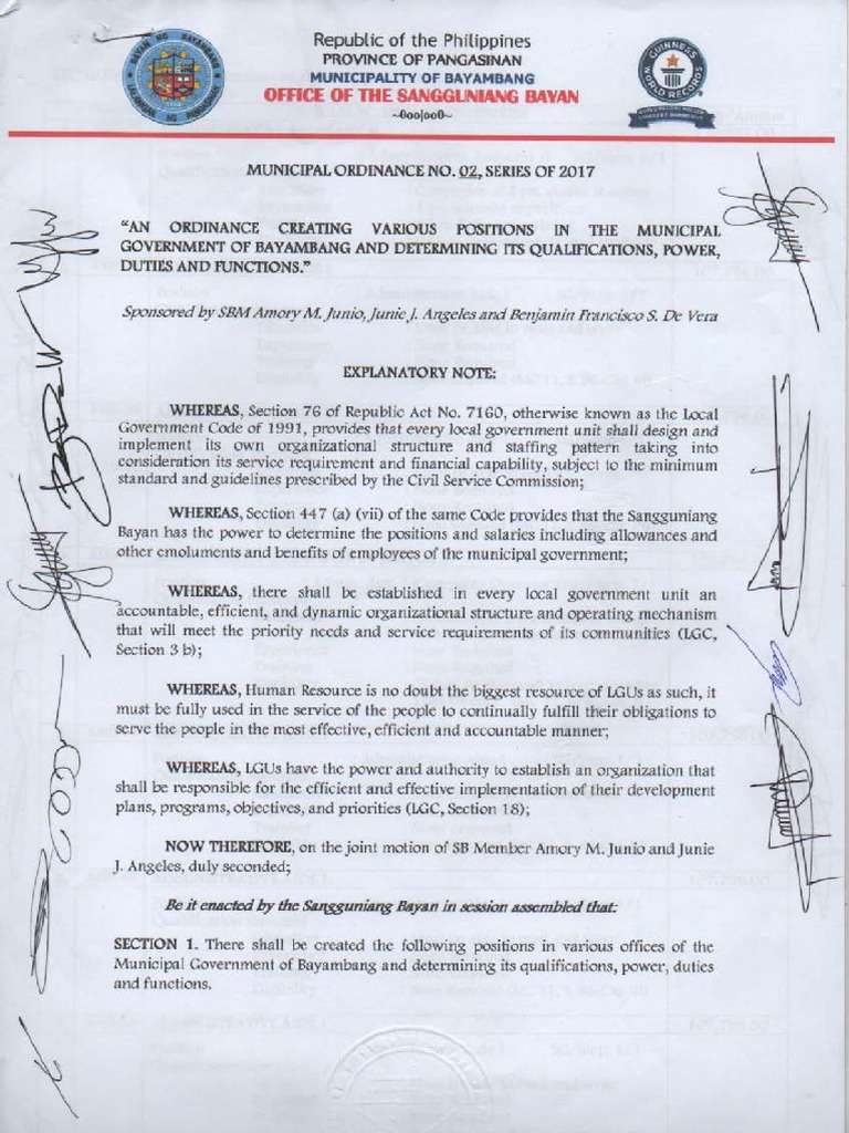 Sample Ordinance, Creation of Position PDF