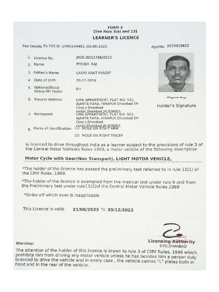 Learning licence pdf