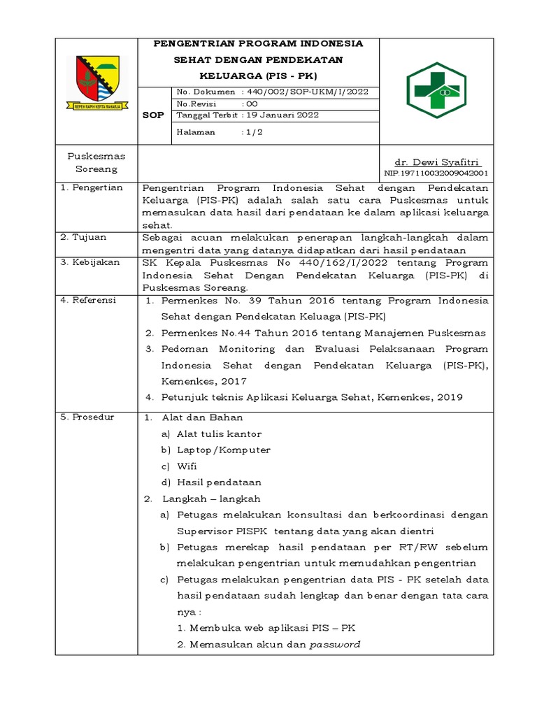 SOP Pengentrian Data PIS-PK Puskesmas | PDF