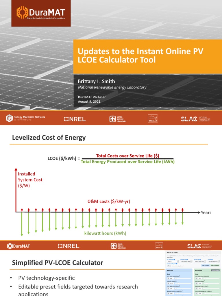 Updates To The Instant Online PV LCOE Calculator Tool Brittany L
