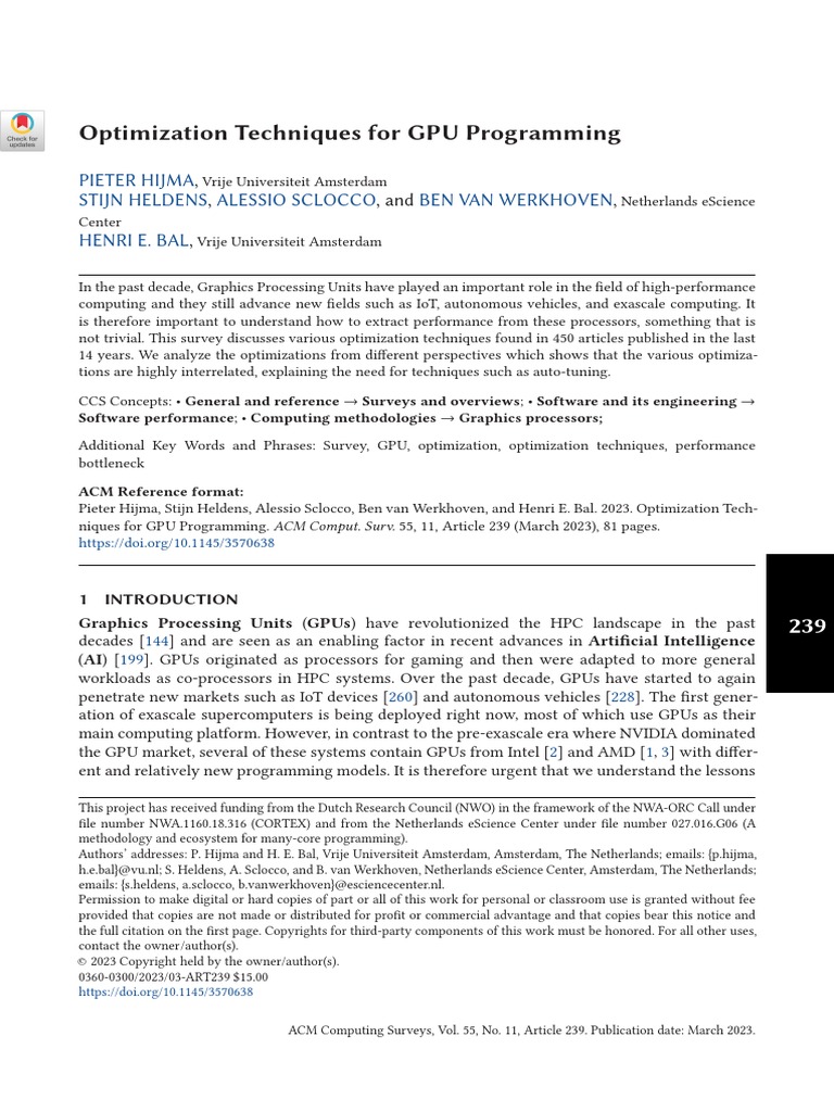 Optimization Techniques For GPU Programming: Pieter Hijma Stijn Heldens ...