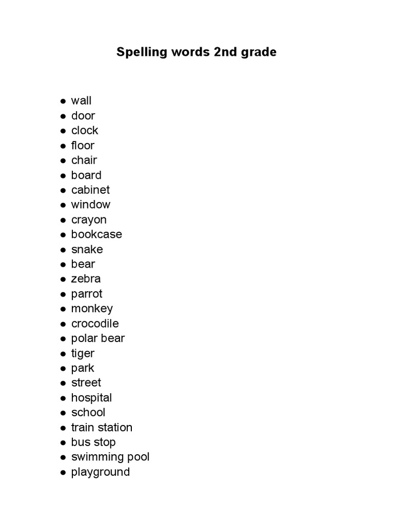 2nd Grade Spelling Words List | PDF