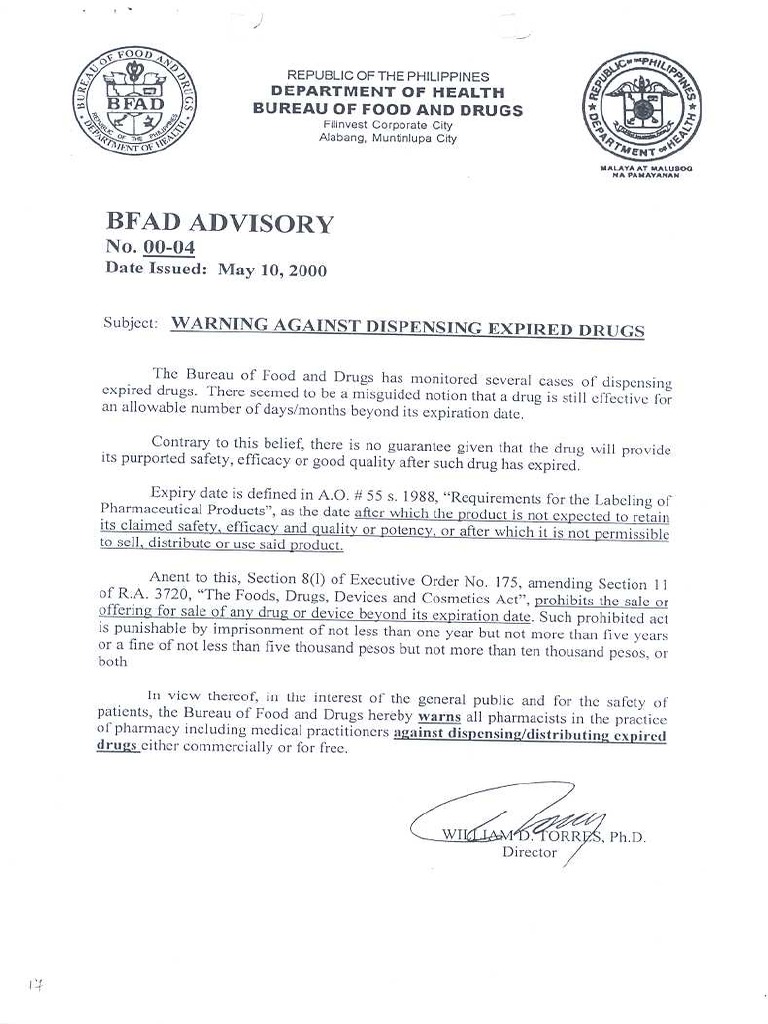 FA 2000-04 Warning Against Dispensing Expired Drugs | PDF