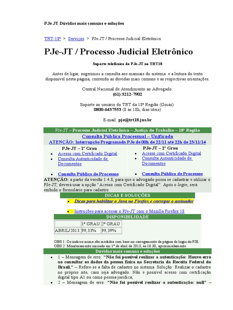 Dúvidas e Soluções do PJe-JT | PDF | Direito | Computadores
