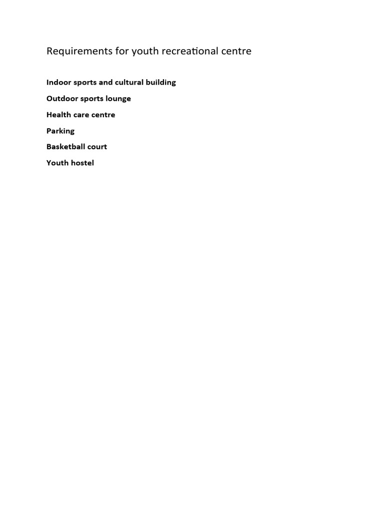 Requirements For Youth Centre PDF