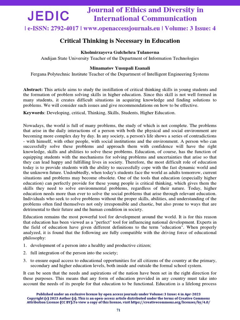 WHAT IS CRITICAL THINKING IN EDUCATION PDF intelligence overview