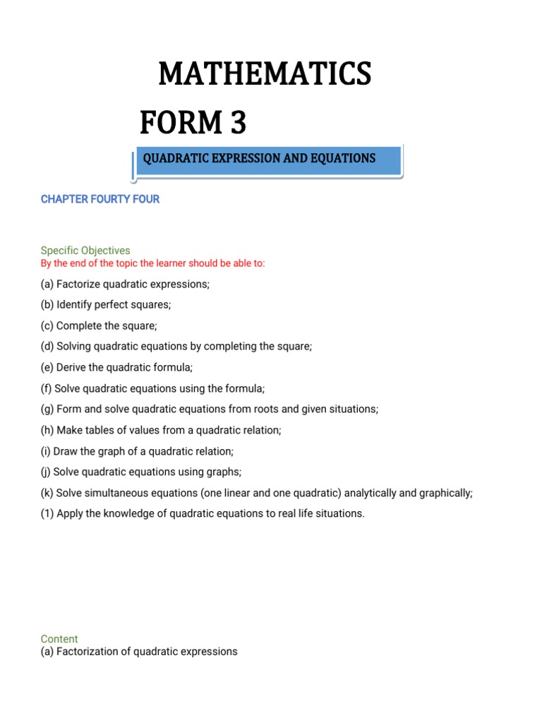 Maths form 3 notes pdf