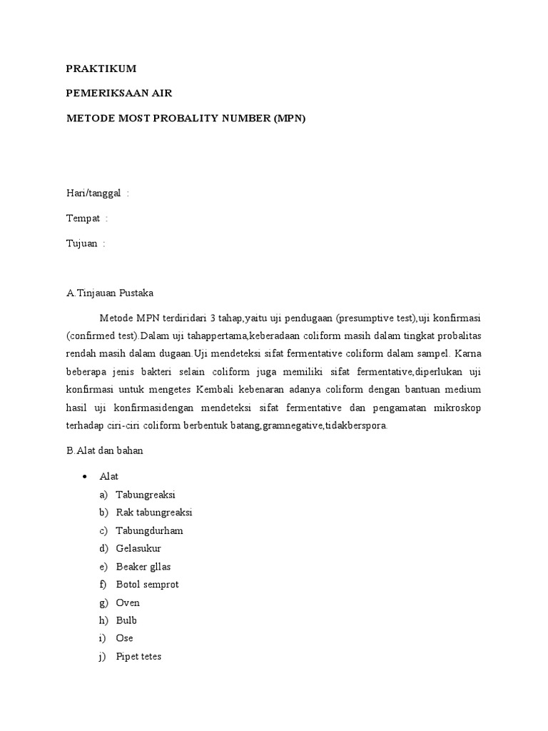Metode MPN untuk Pemeriksaan Air | PDF