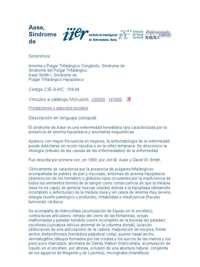 Síndrome de Aase: Características y Diagnóstico | PDF | Medicina ...
