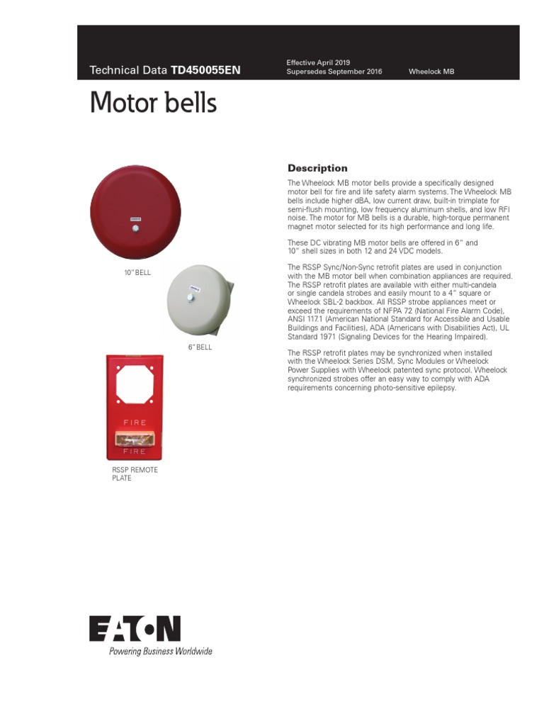Wheelock MB Bells Data Sheet TD450055EN PDF