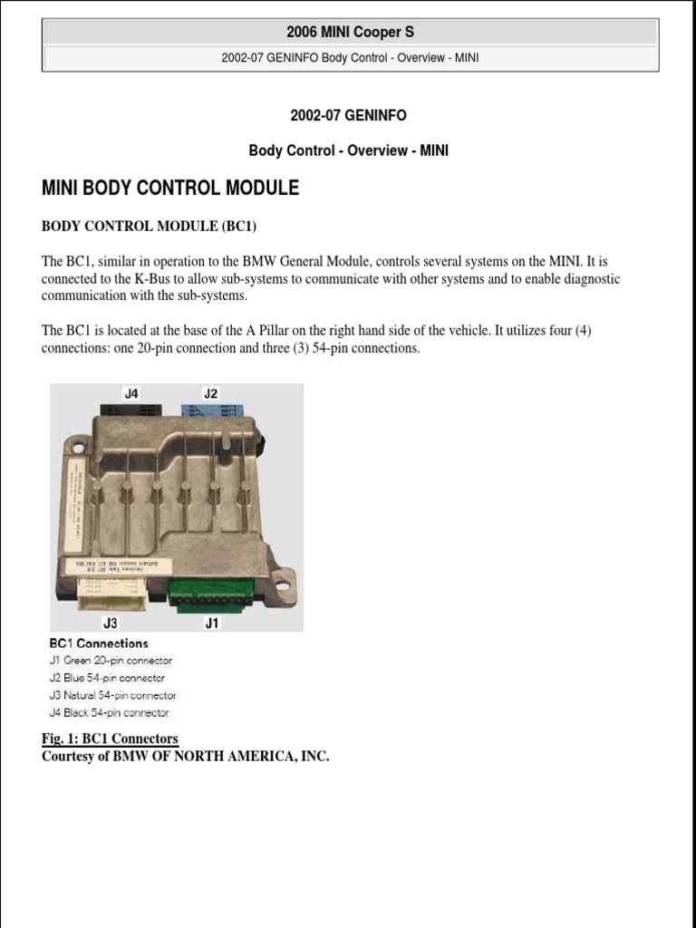 BODY CONTROL Mini Cooper | PDF