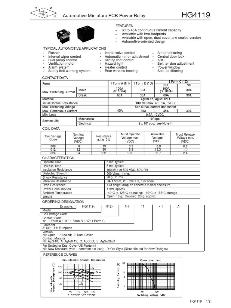 hg4119 Relay Datasheet HG | PDF