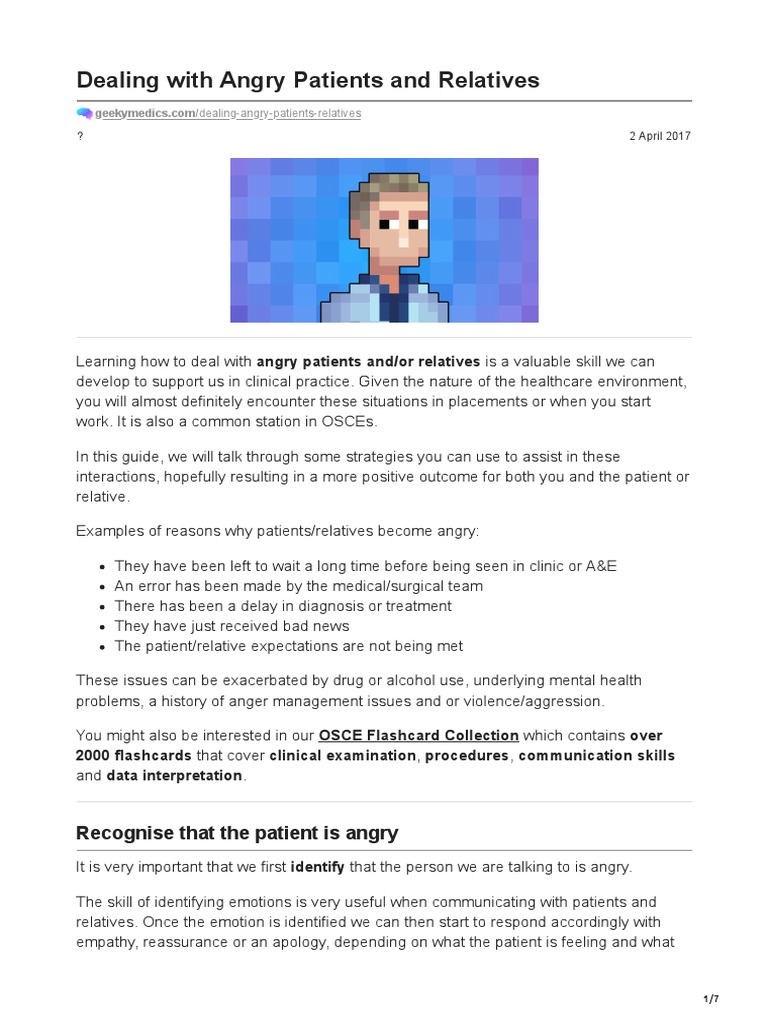 Dealing With Angry Patients and Relatives PDF Anger Empathy