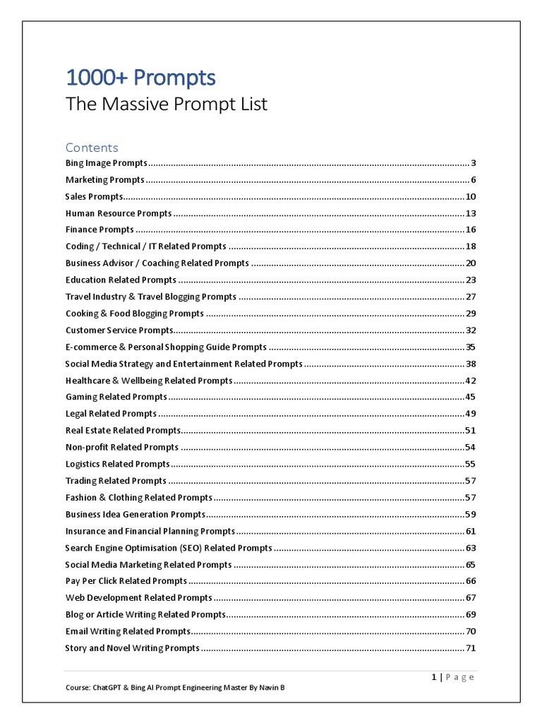 1000+ AI Prompts for Diverse Uses | PDF