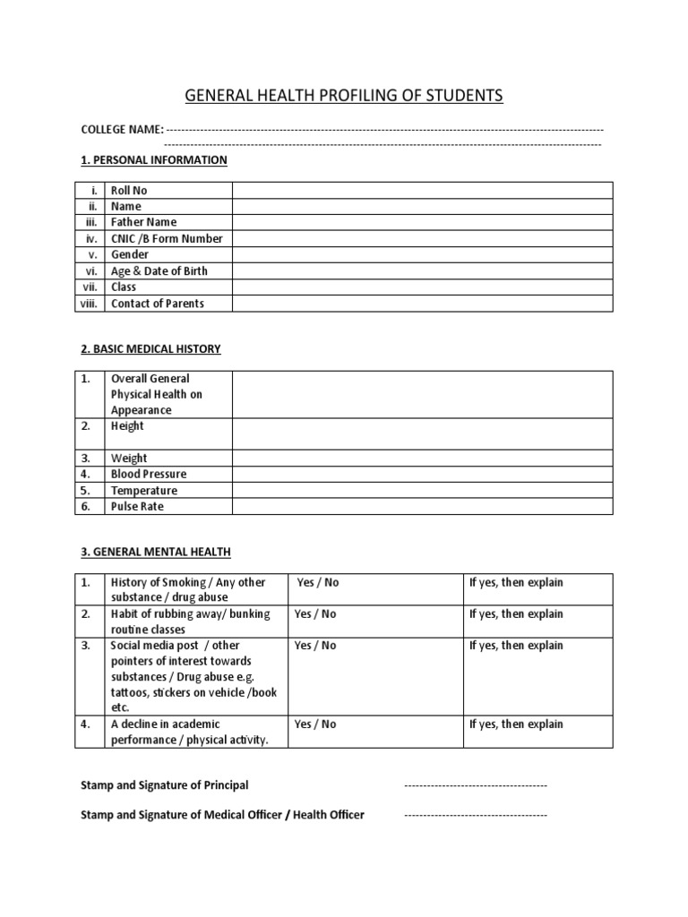 Student Health Profile Overview | PDF