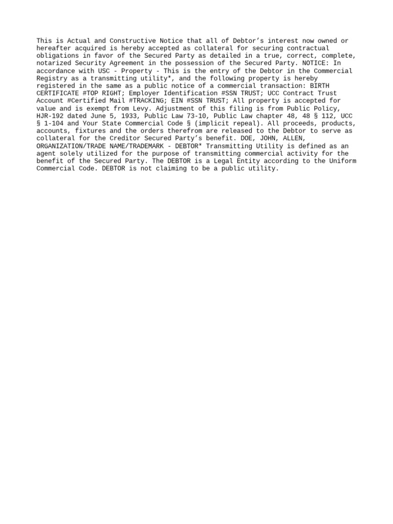 UCC-1 Collateral Template | PDF | Social Science | Law