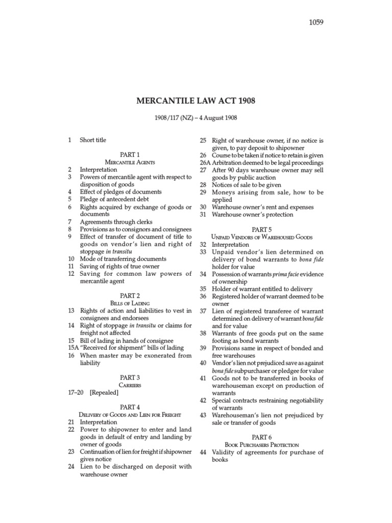 Mercantile Law Act 1908 Overview | PDF