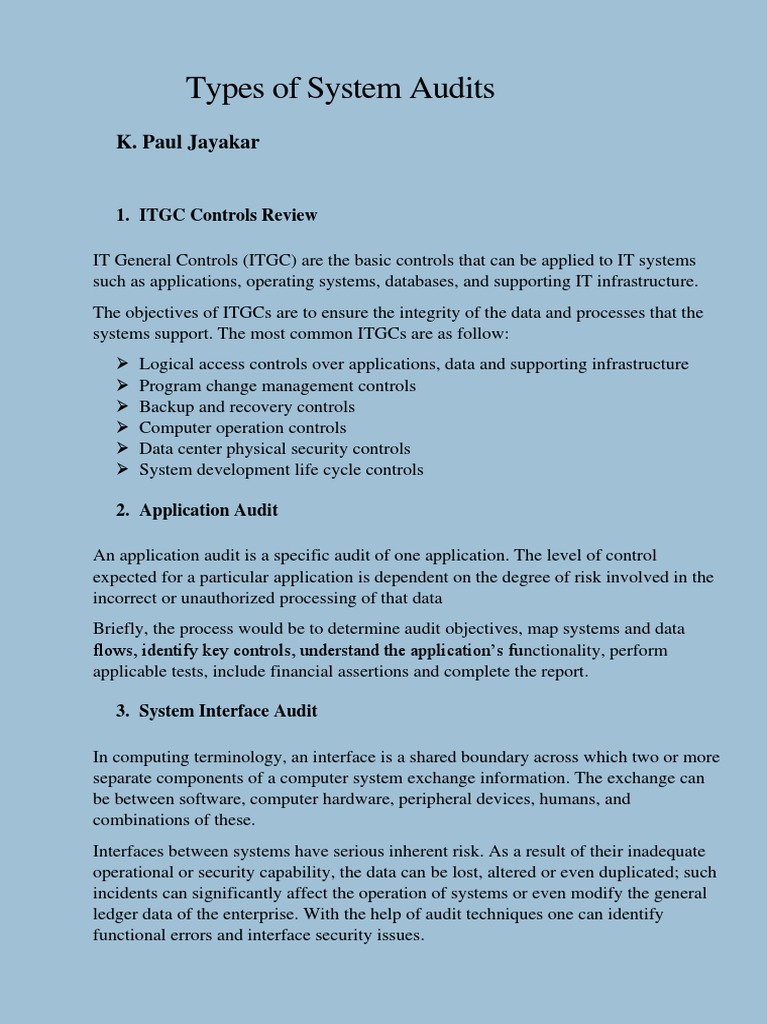 Types of IT System Audits Explained | PDF | Audit | Internal Control