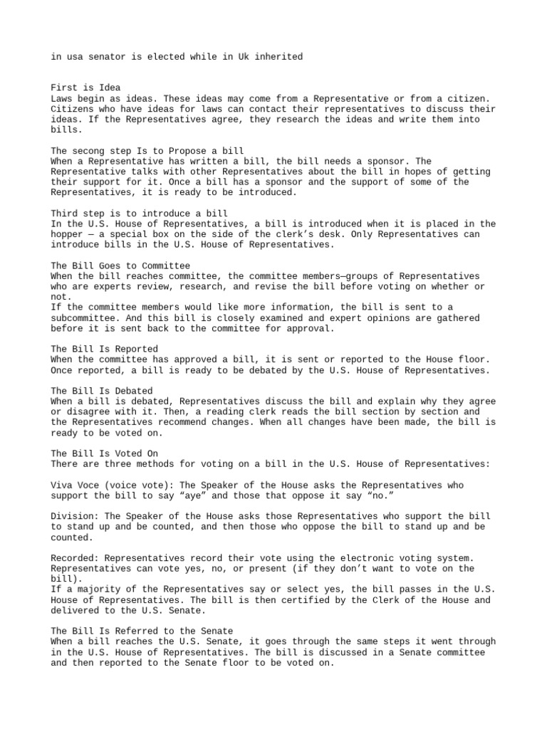 How Bill Become A Law USA | PDF | United States House Of ...