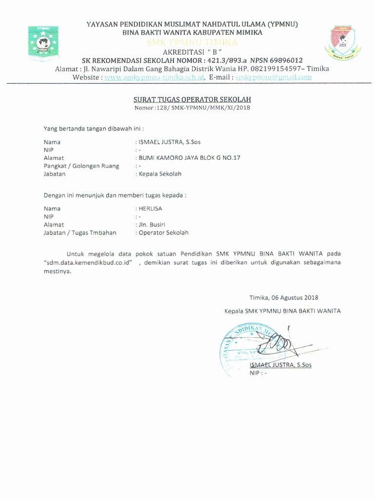 Surat tugas operator pdf