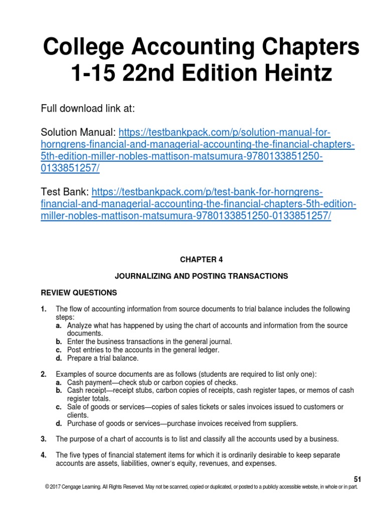 College Accounting Chapters 115 22nd Edition Heintz Solutions Manual 1