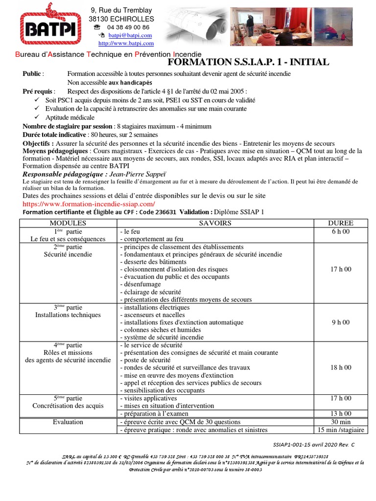 SSIAP 1 Programme de Formation INITIAL ClientV3 | PDF