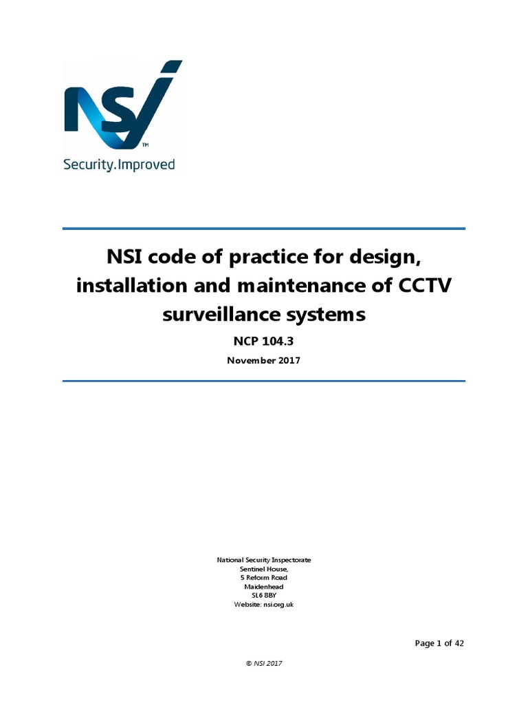 NCP 104.3 Code of Practice Design Installation and Maintenance CCTV Nov