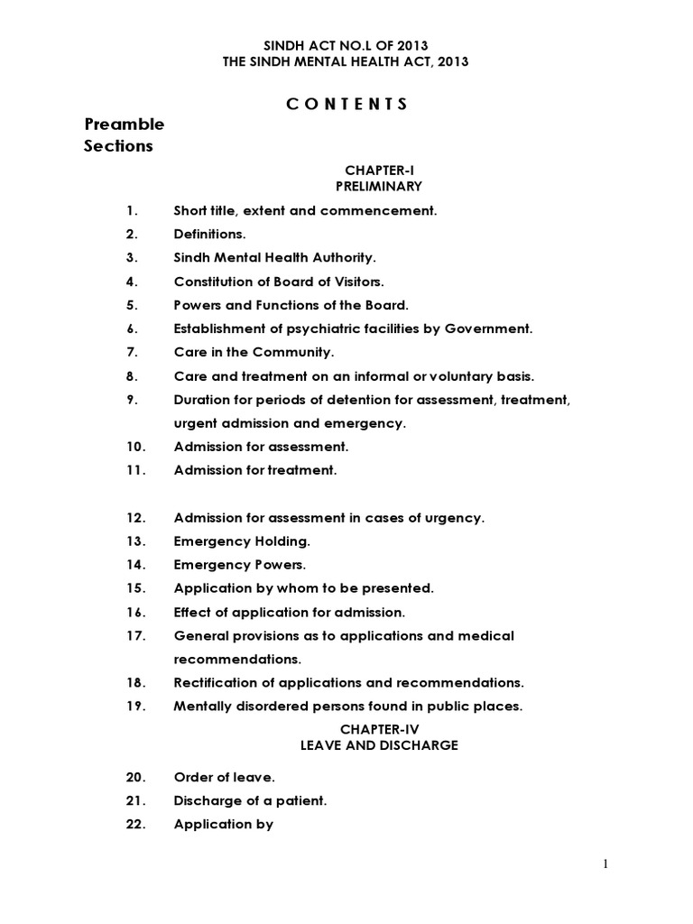 Sindh Mental Health Act, 2013 | PDF