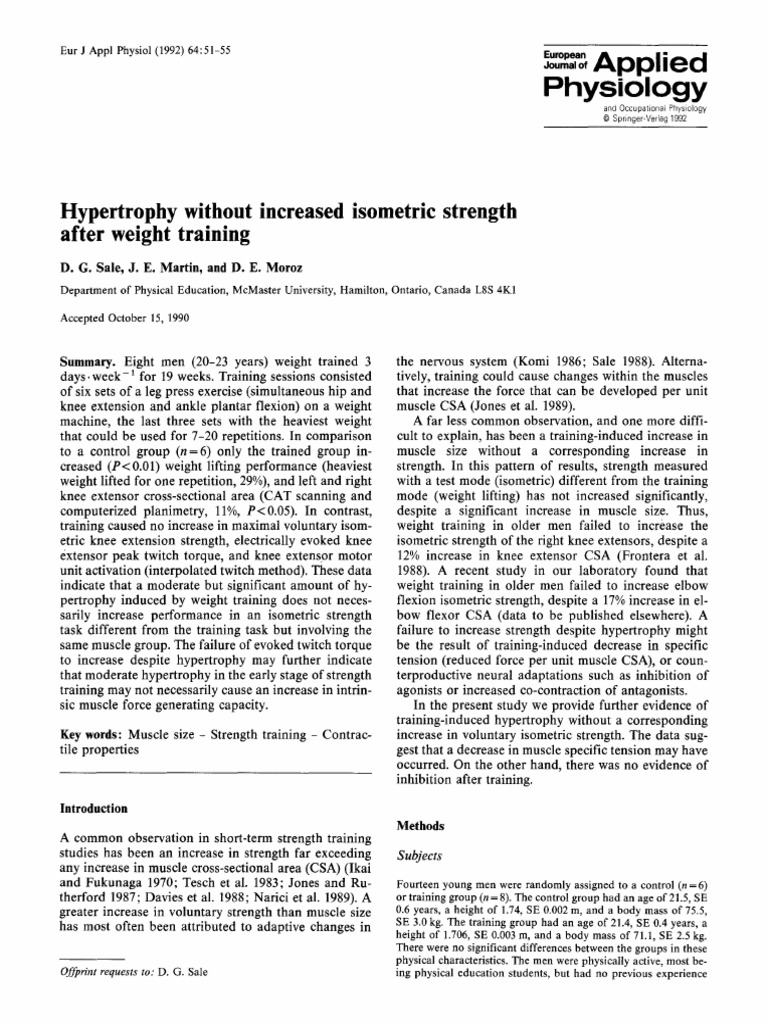 Hypertrophy Without Increased Isometric Strength A | PDF | Strength ...
