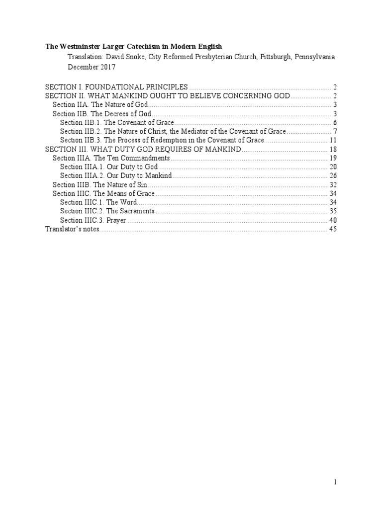 WESTMINSTER CATECHISM FOR TEENS intelligence overview
