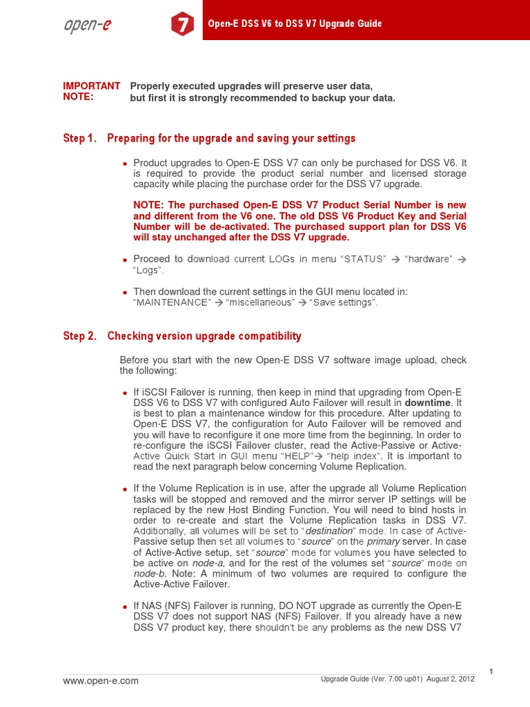 Open-E DSS V6 to V7 Upgrade Guide | PDF