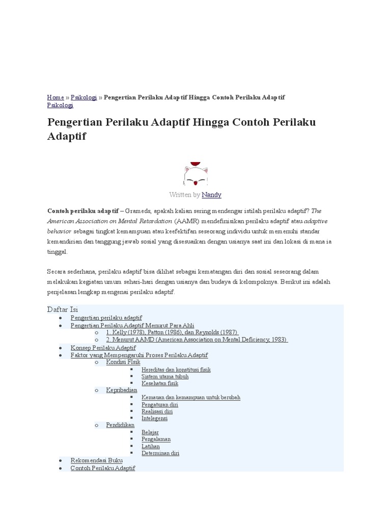 Pengertian dan Contoh Perilaku Adaptif | PDF