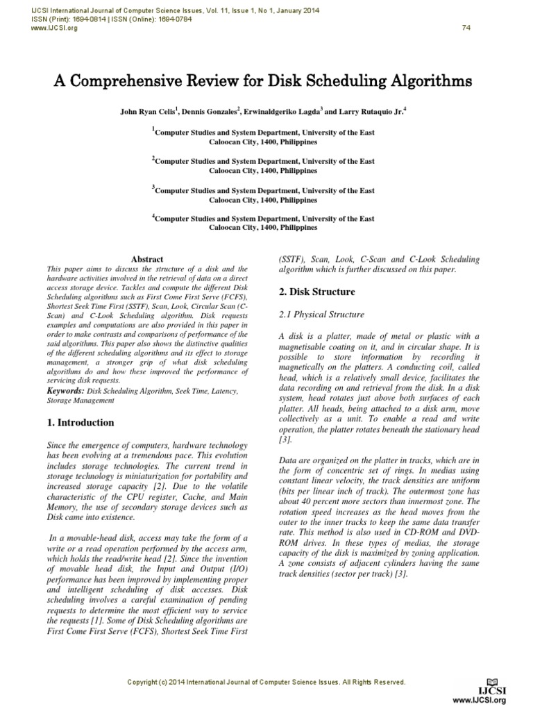 Gonzales-2014-A Comprehensive Review For Disk Scheduling Algorithms | PDF