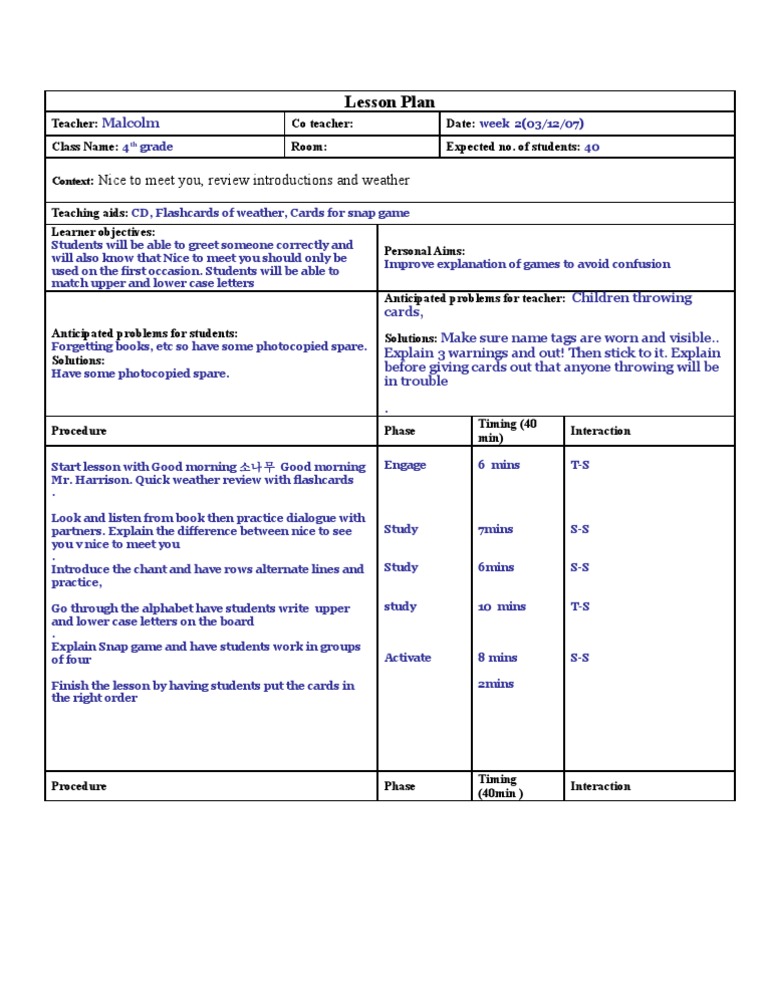 Grade 4 English Lesson Plan Week 2 | PDF | Change | Education Theory