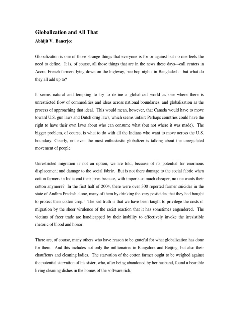 Abhijit Banerjee Globalisation and All That PDF Labour Economics