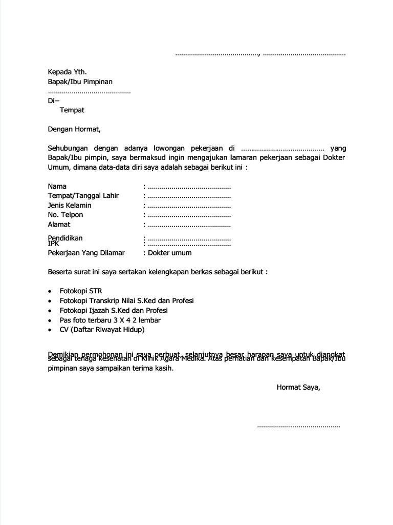PDF Contoh Surat Lamaran Kerja Klinik - Compress | PDF
