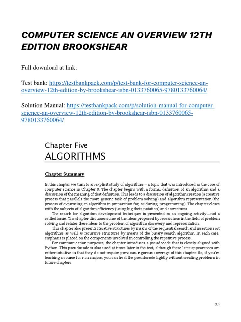 Computer Science An Overview 12th Edition Brookshear Solutions Manual 1 ...
