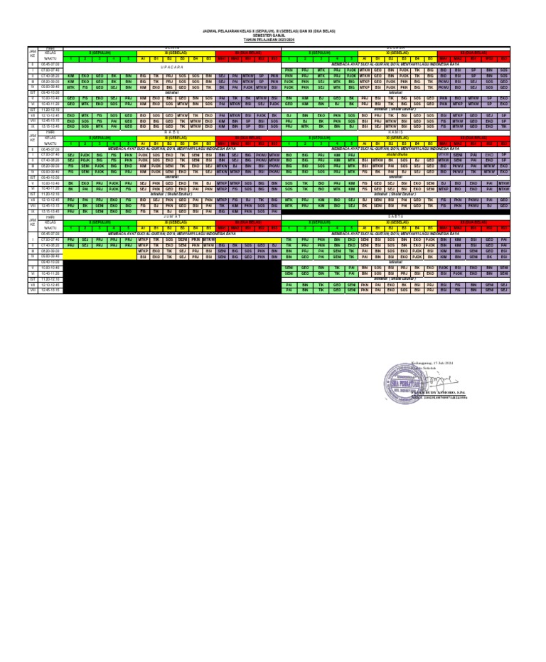 Jadwal Pelajaran 2023-2024 | PDF