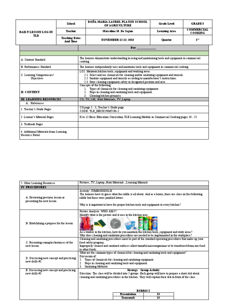 DLL1 Maintain Kitchen Tools, Equipment and Work Areas PDF