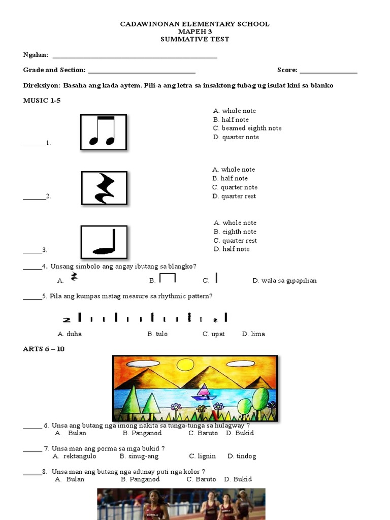 summative test grade 5 3rd quarter with answer key mapeh