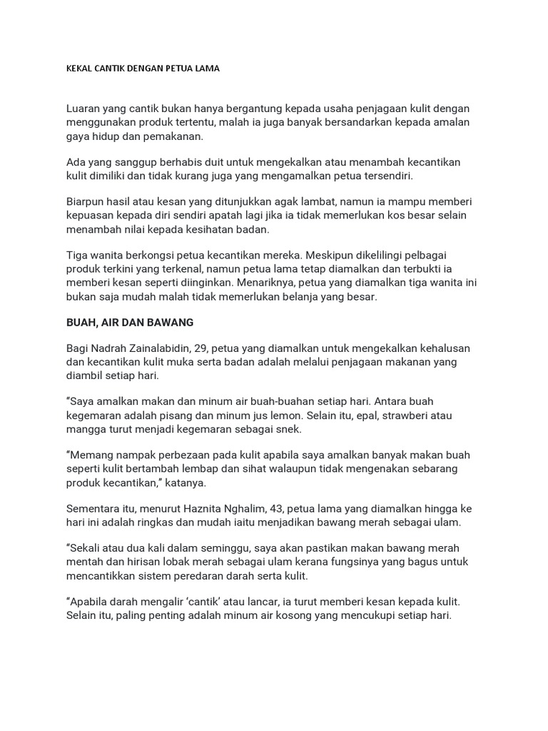 Petua Kekal Cantik Masa Berpantang