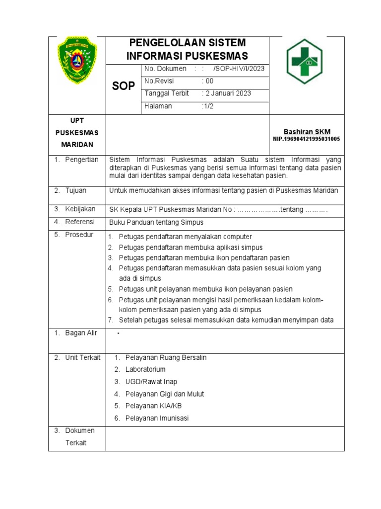 SOP Sistem Informasi Puskesmas Maridan | PDF | Sains & Matematika