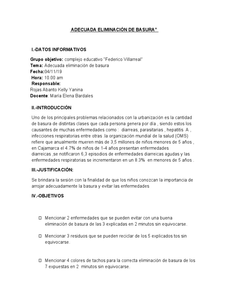 Eliminación de Basura en Educación Infantil | PDF | Residuos | Diarrea