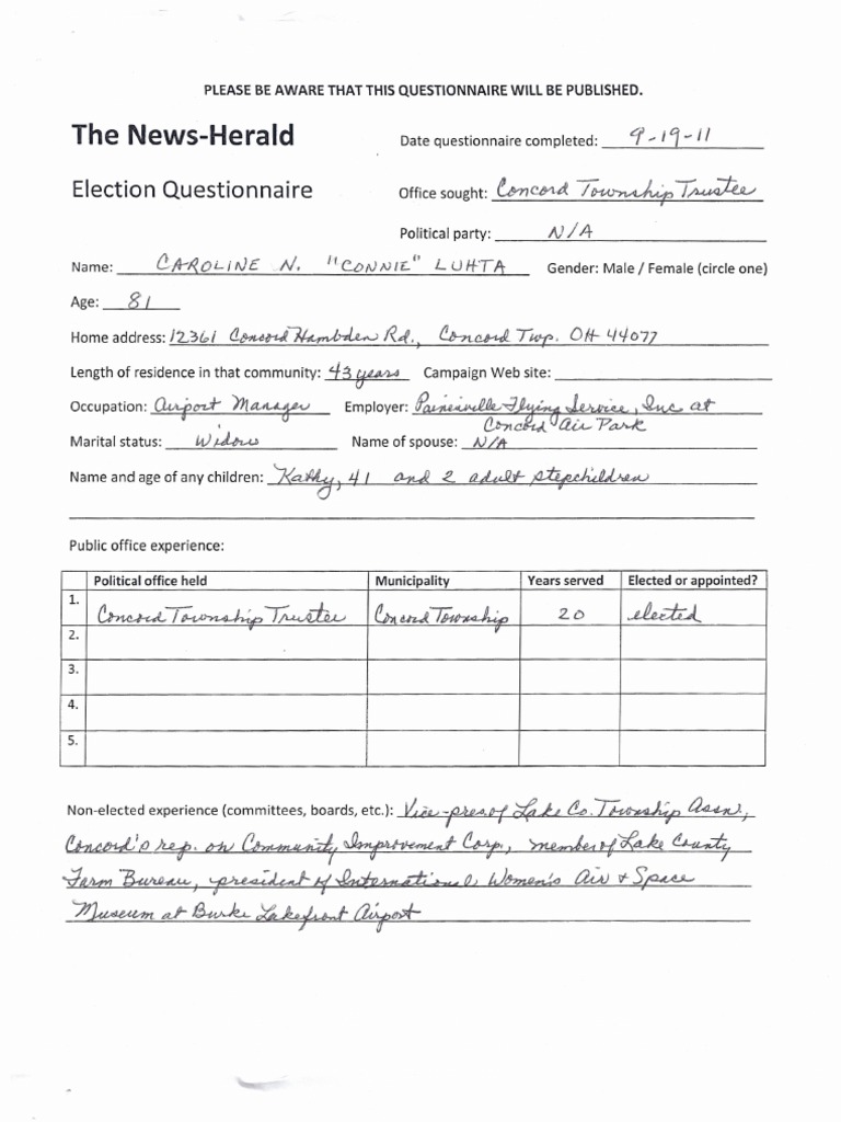 Election Candidate Questionnaire Template | PDF