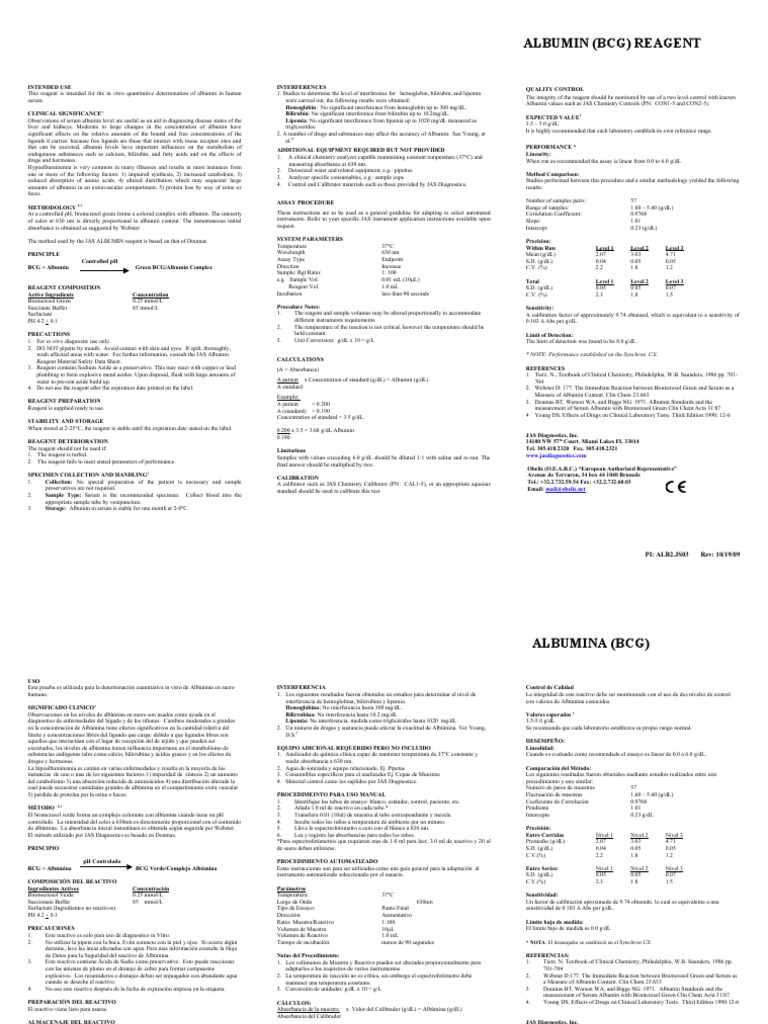 JAS Albumin Reagent Overview | PDF | Hemoglobin | Physical Sciences