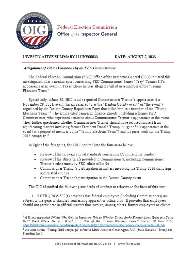 Investigative Summary 508 Compliant PDF Federal Election Commission Employment