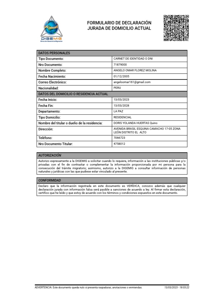 Formulario de declaraci n jurada de domicilio actual pdf