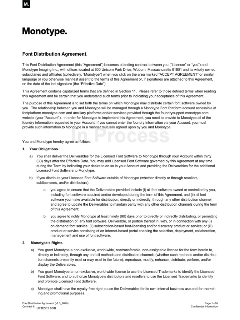 Font Distribution Agreement Overview | PDF